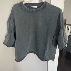 Zara Green Boxy Cropped Sweatshirt